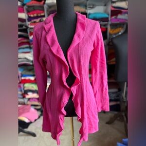 Cynthia Rowley Fuchsia Cashmere Ruffled Open Cardigan, XL